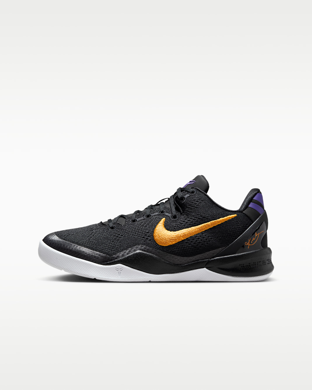 Tenis de básquetbol para niños grandes Kobe VIII - Negro/Blanco/Morado cancha/Oro universitario