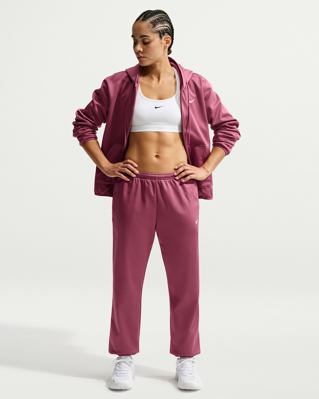 Nike Studio Fleece Sport Women's Therma-FIT Mid-Rise Pants - Pink Smoke/White
