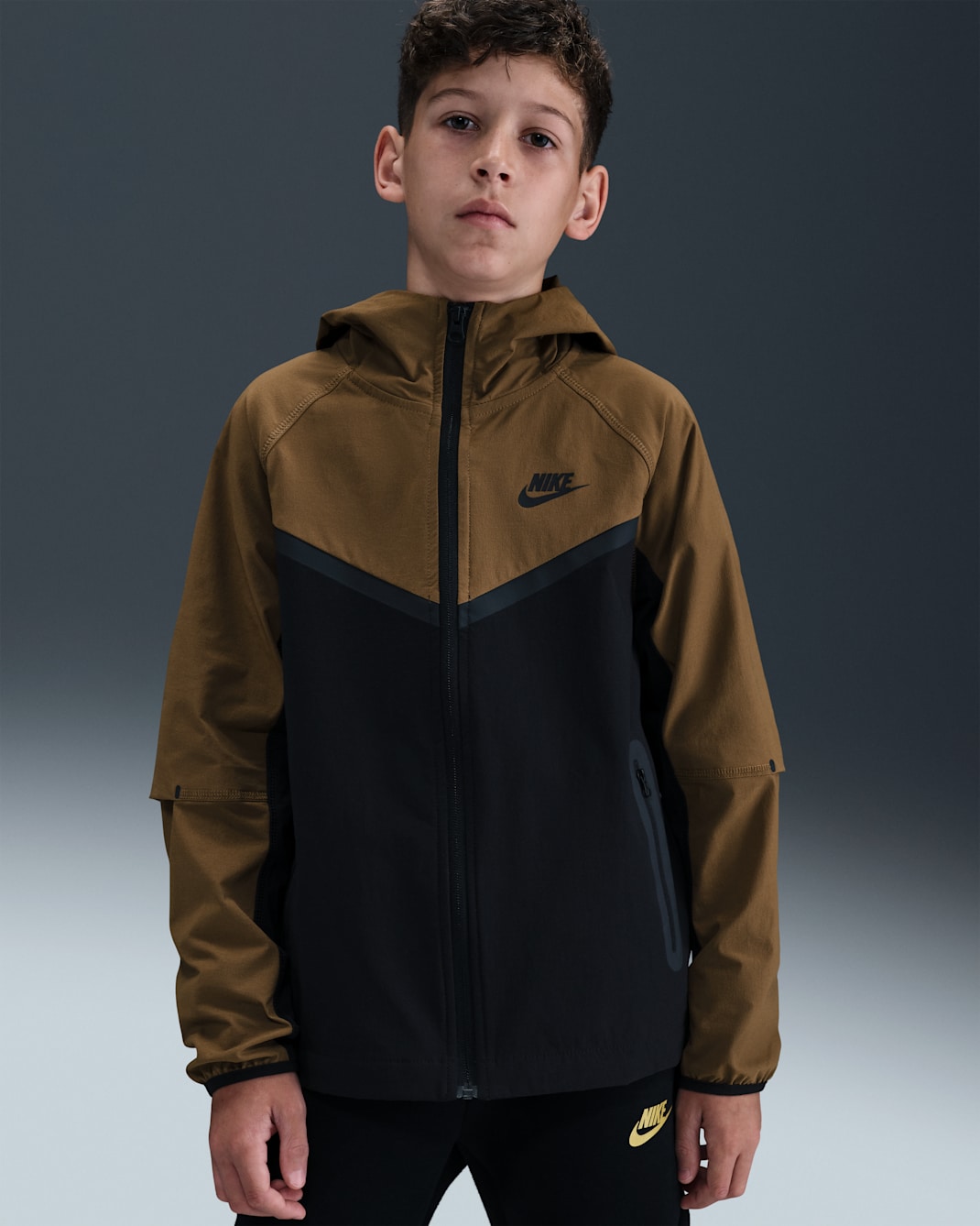 Nike Tech Big Kids' (Boys') Woven Jacket - Black/Mosswood Brown/Black