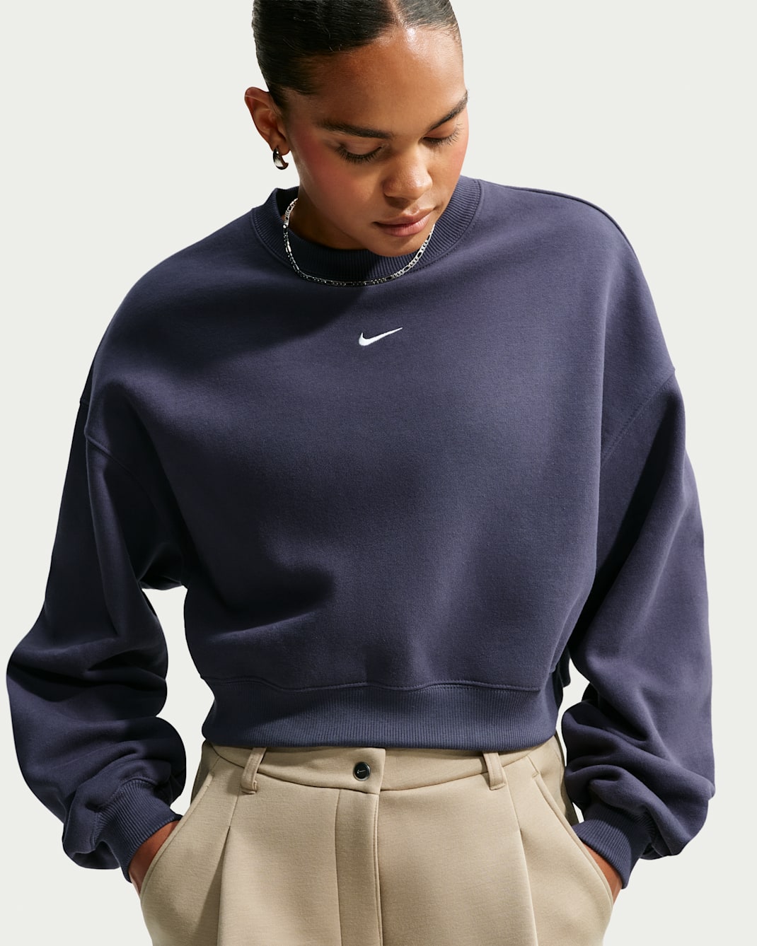 Nike Studio Fleece Medium Weight Women's Oversized Cropped Crew - Gridiron/Sail