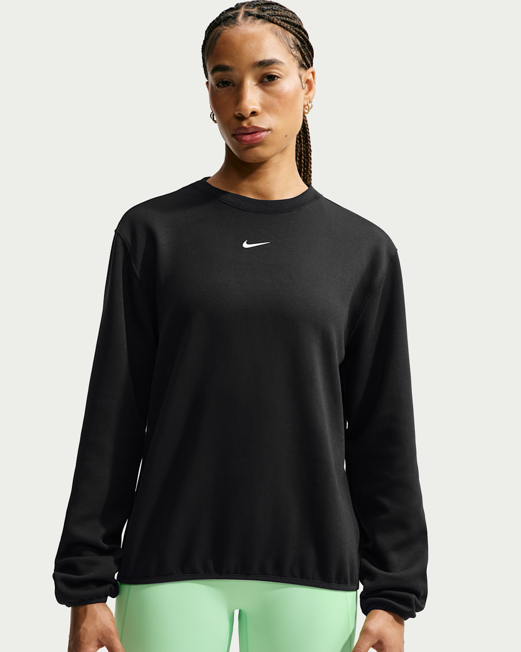 Sudadera de cuello redondo Dri-FIT para mujer Nike Studio Fleece Sport - Negro/Blanco