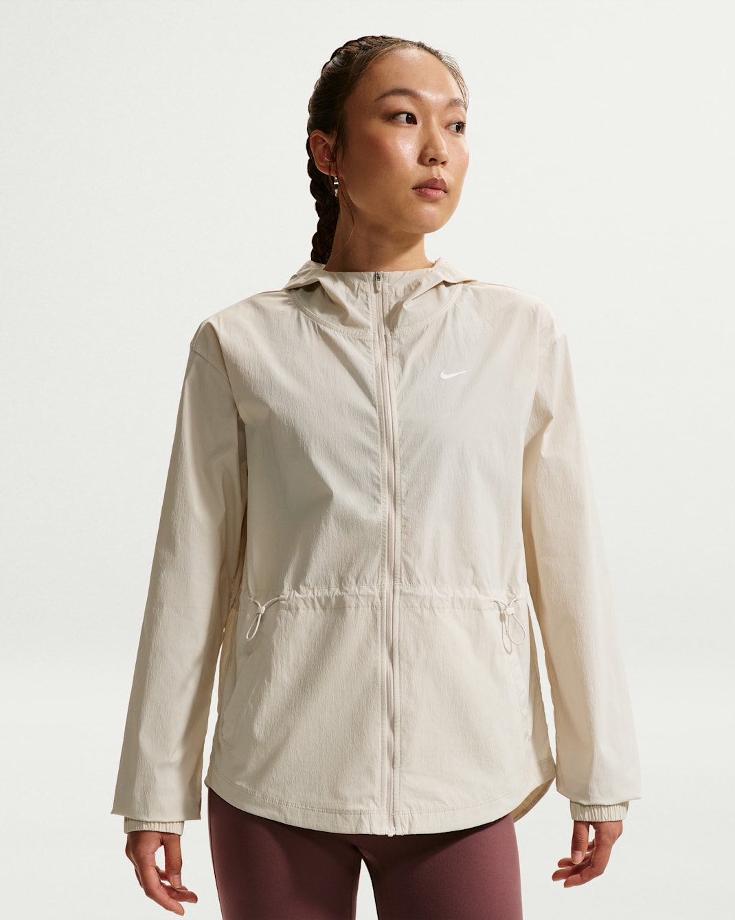 나이키 원 여성 UV 후드 트레이닝 재킷 - 라이트 오어우드 브라운/화이트