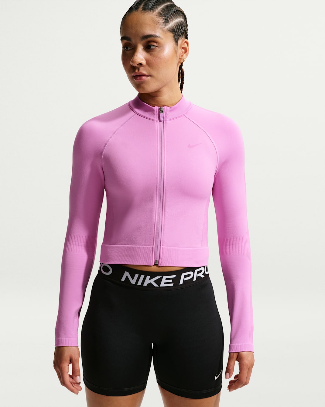 Playera de entrenamiento de cierre completo para mujer Nike Pro Seamless - Magenta claro