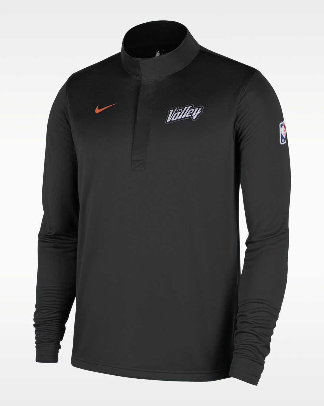 Playera de manga larga de medio cierre Nike Dri-FIT para hombre Phoenix Suns City Edition - Negro/Naranja brillante
