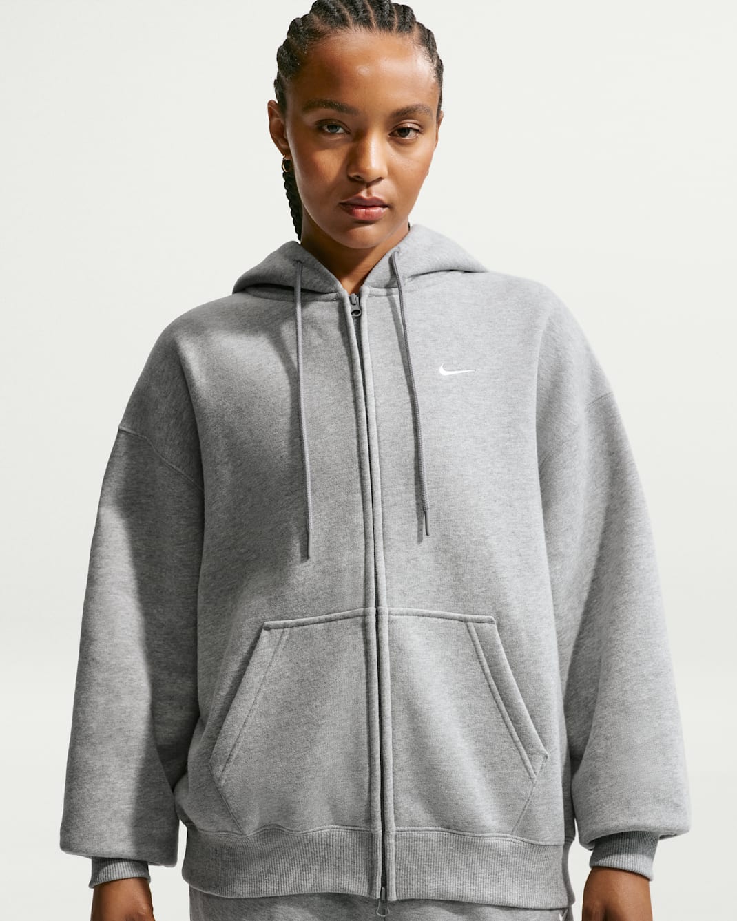 Nike Studio Fleece Medium Weight Women's Oversized Full-Zip Hoodie - Dark Grey Heather/Sail