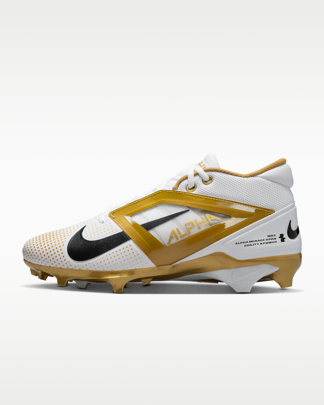 Nike Alpha Menace 4 Pro Football Cleats - White/Metallic Gold/Black