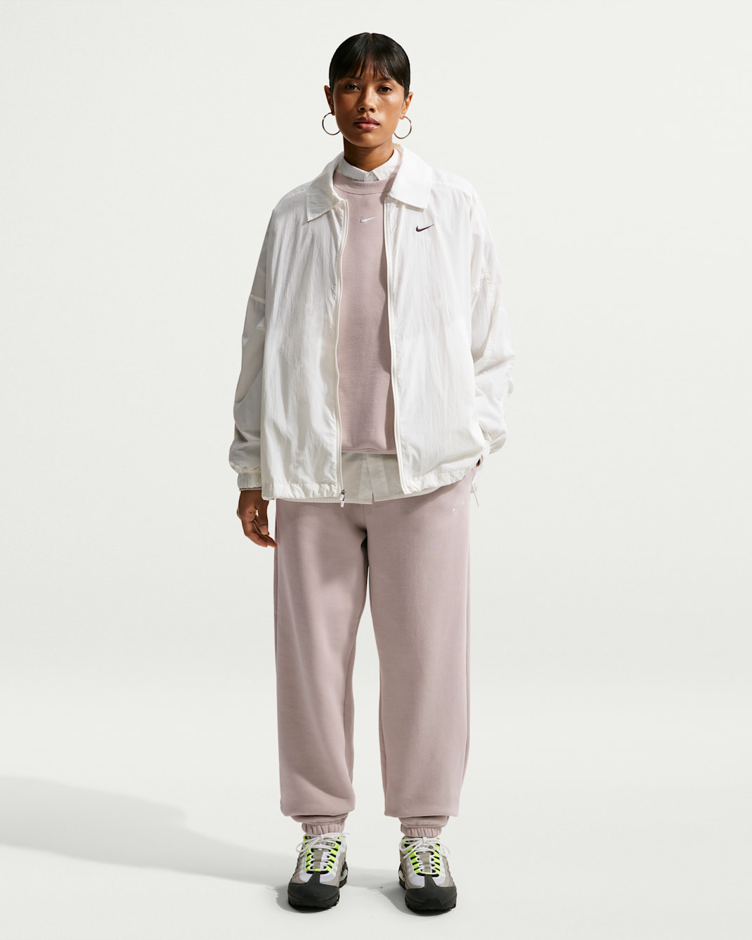 Oversize-byxor med hög midja och muddar Nike Studio Fleece Medium Weight för kvinnor - Cream II/Sail