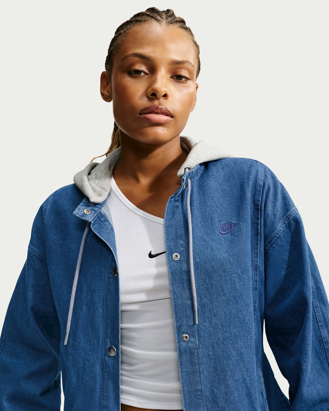 Nike Sportswear Women's Loose Heavyweight Fleece Denim Jacket - Mystic Navy/Dark Grey Heather/Particle Grey/Obsidian