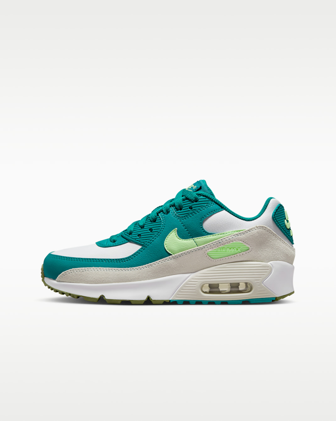Tenis para niños grandes Nike Air Max 90 LTR - Blanco/Abeto brillante/Fantasma/Voltio ligero