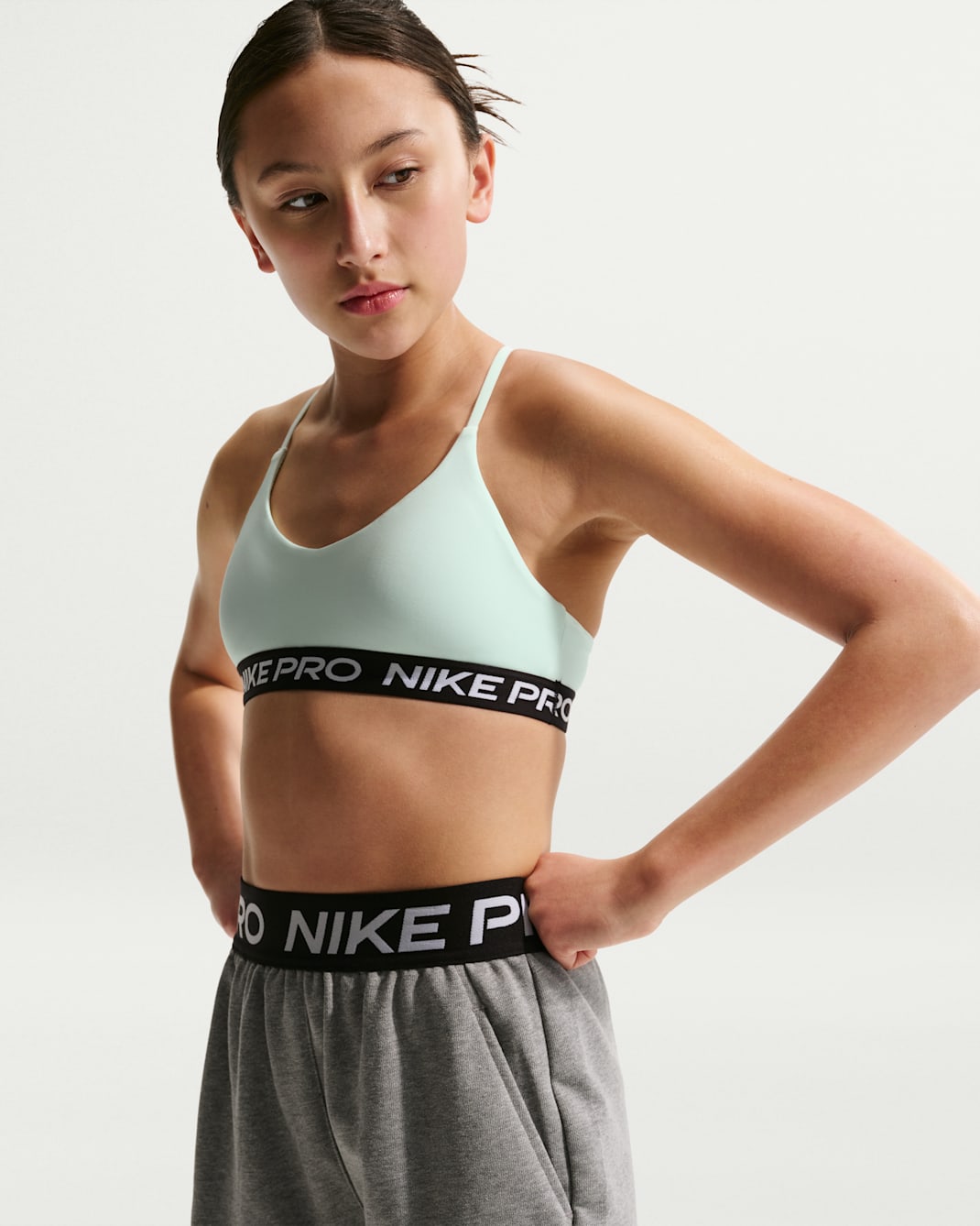 Nike Pro Big Kids' (Girls') Indy Bra - Barely Green/Black/White
