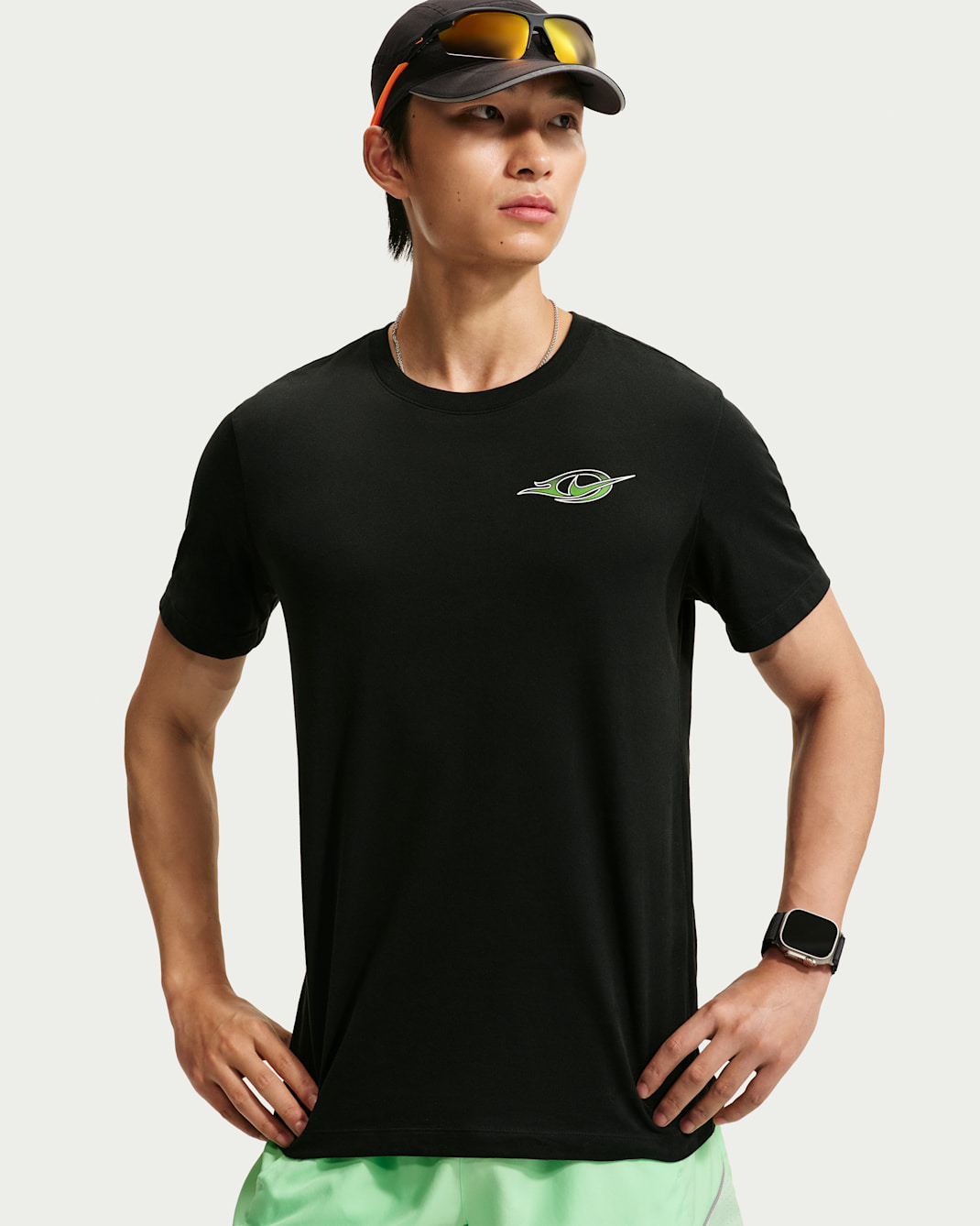 Nike Men's Dri-FIT Running T-Shirt - Black/Mean Green/White