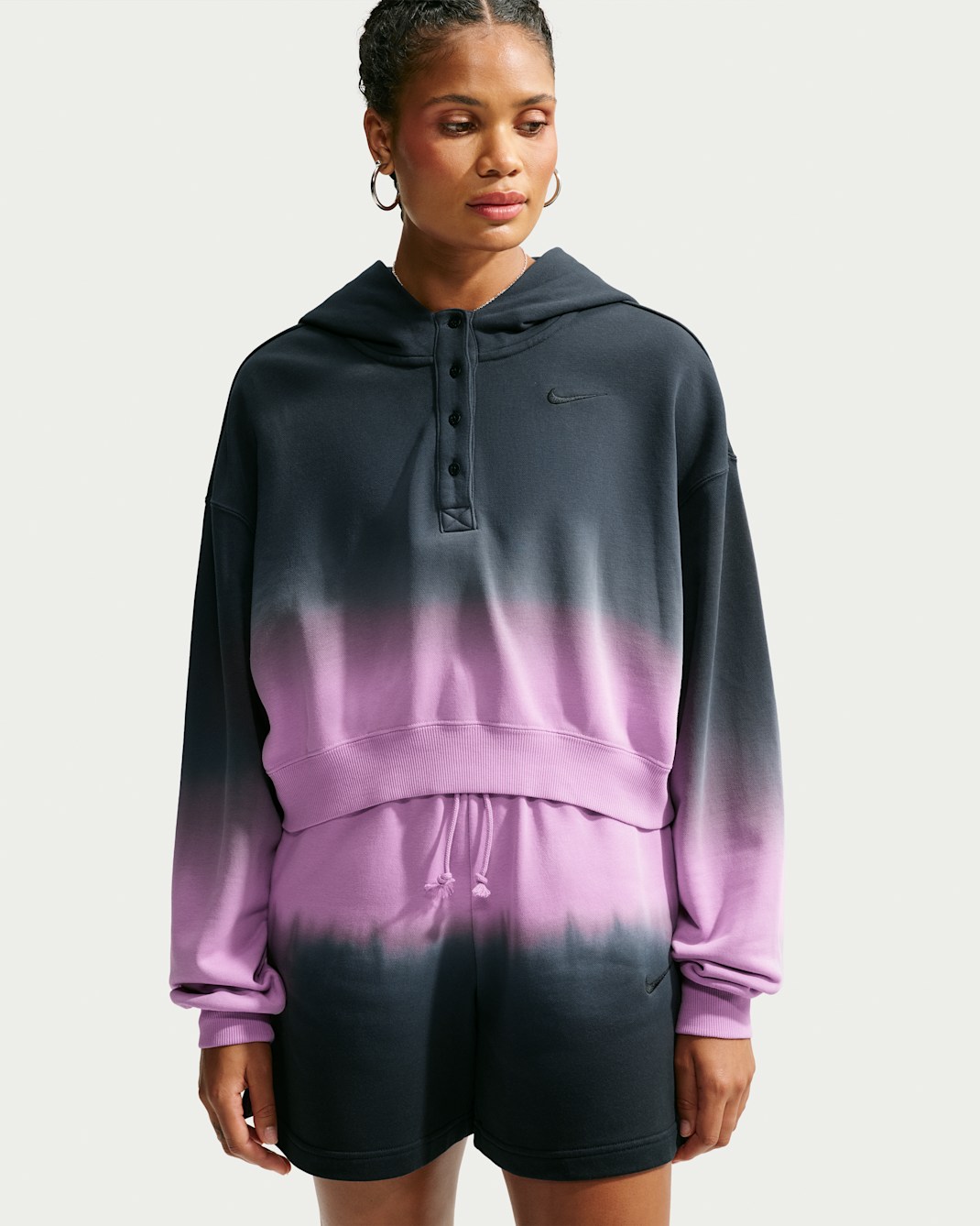 Nike Sportswear Phoenix Fleece Women's Oversized Henley Hoodie - Light Magenta/Black/Black