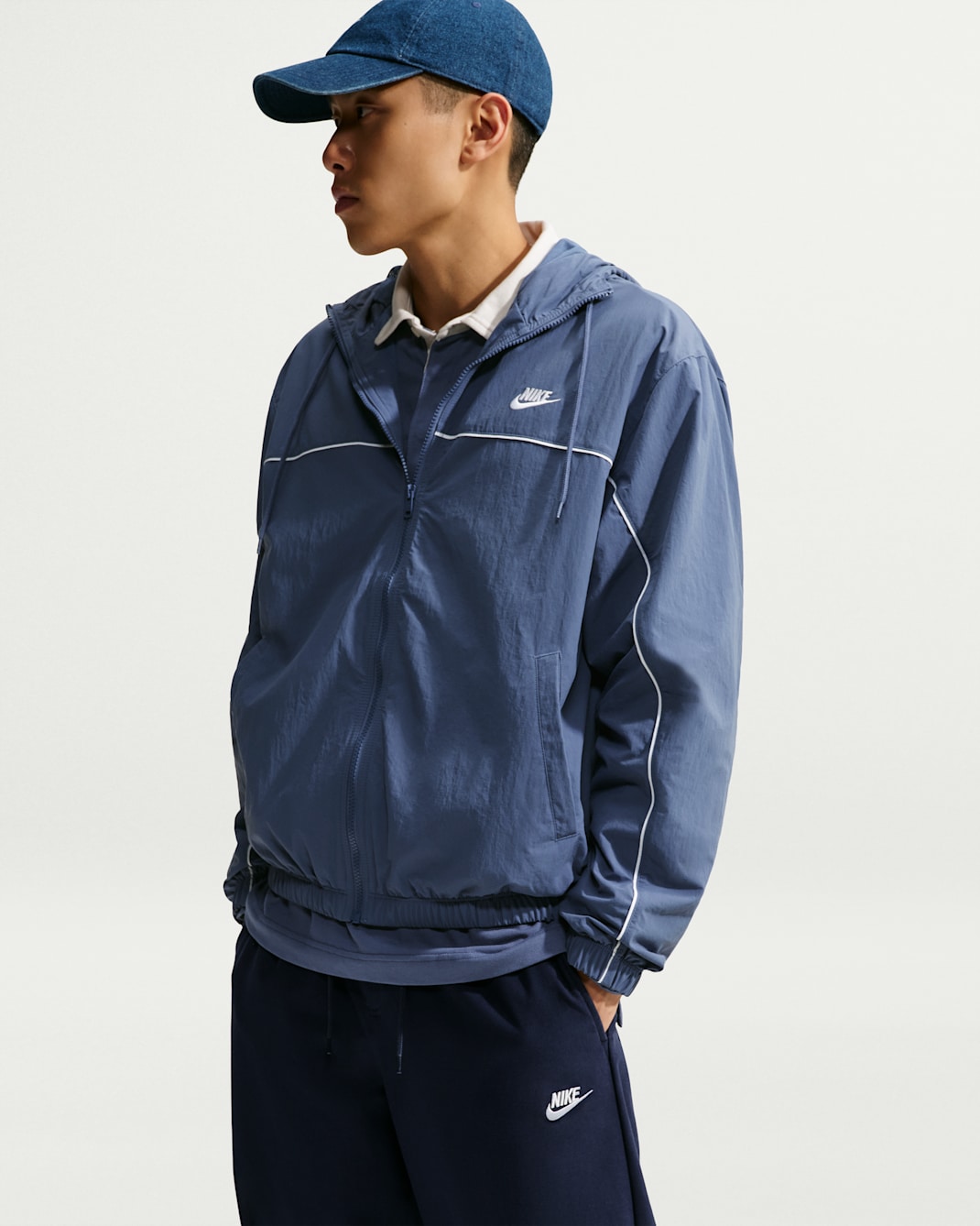 Nike Club Men's Hooded Jacket - Diffused Blue/Obsidian/White/White