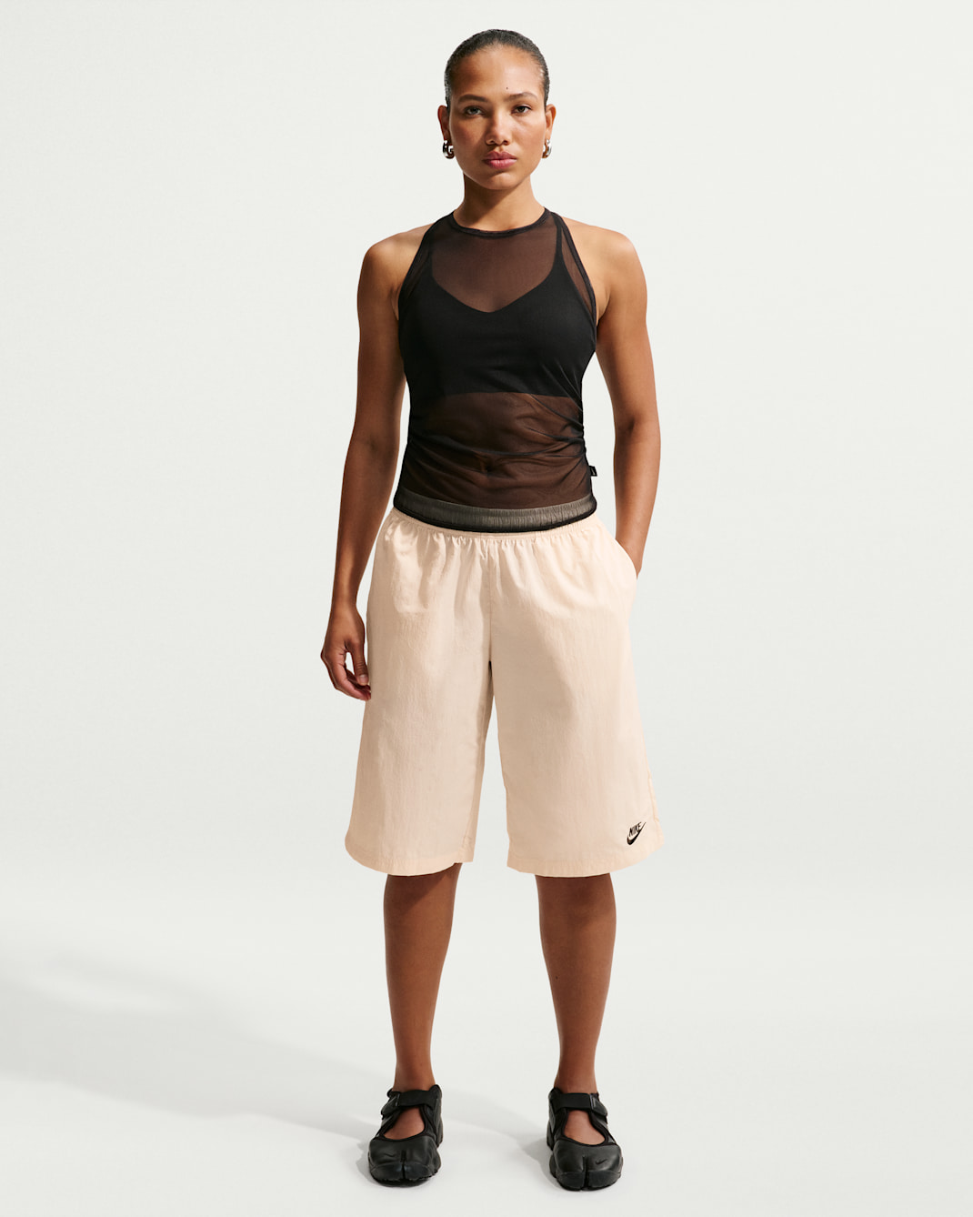 Nike Sportswear Women's Mid-Rise Loose Knee-Length Shorts - Chalk/Black