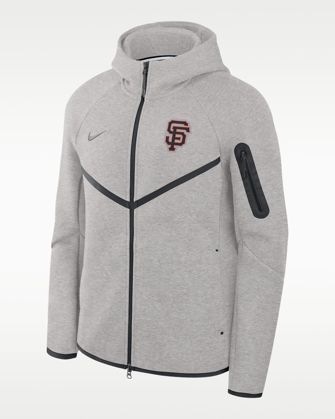 San Francisco Giants Tech Fleece Windrunner Men's Nike MLB Full-Zip Hooded Jacket - Charcoal Heather