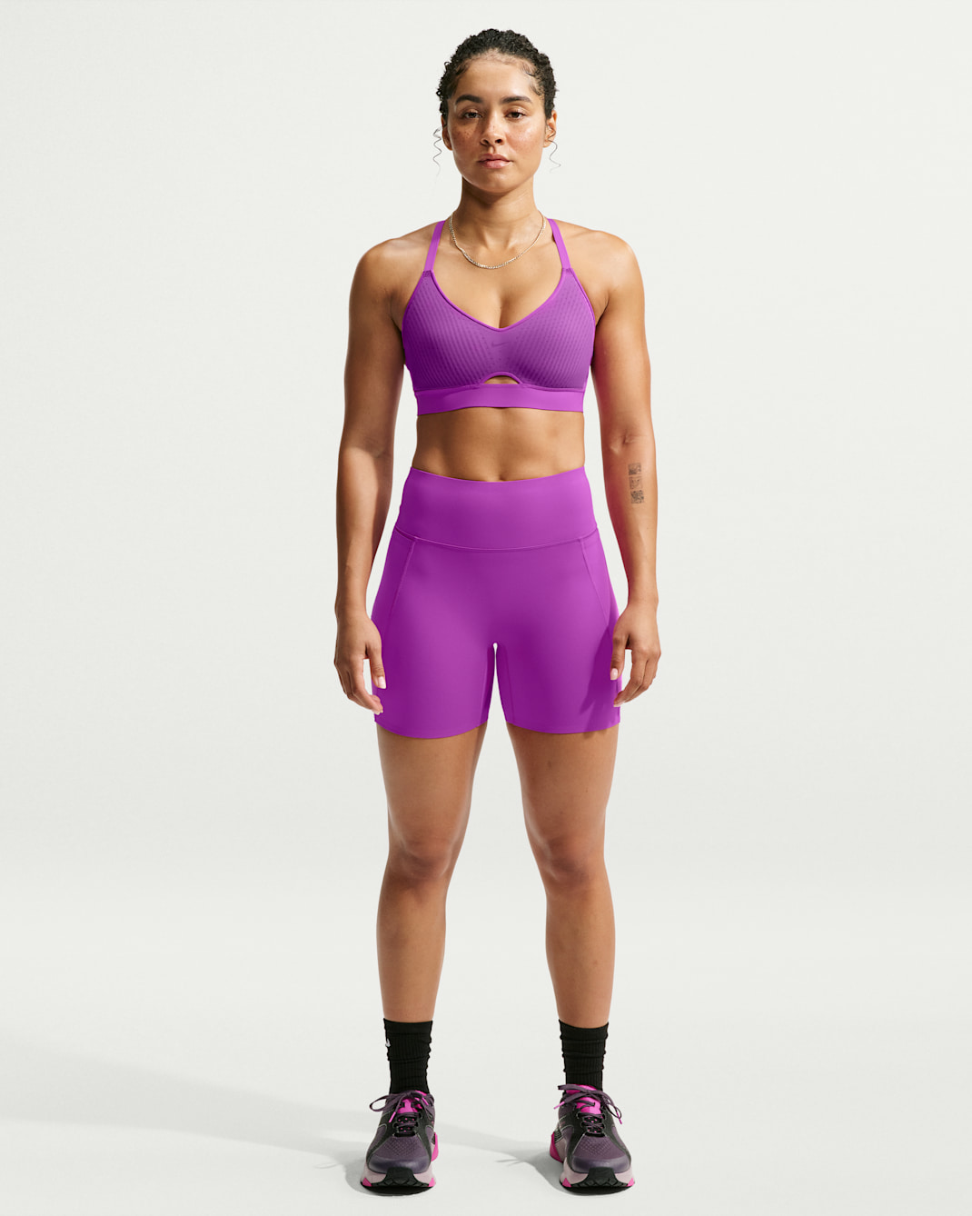 Nike Universa Women's High-Waisted 5" Biker Shorts with No Front Seam - Vivid Purple/Vivid Purple/Bold Berry