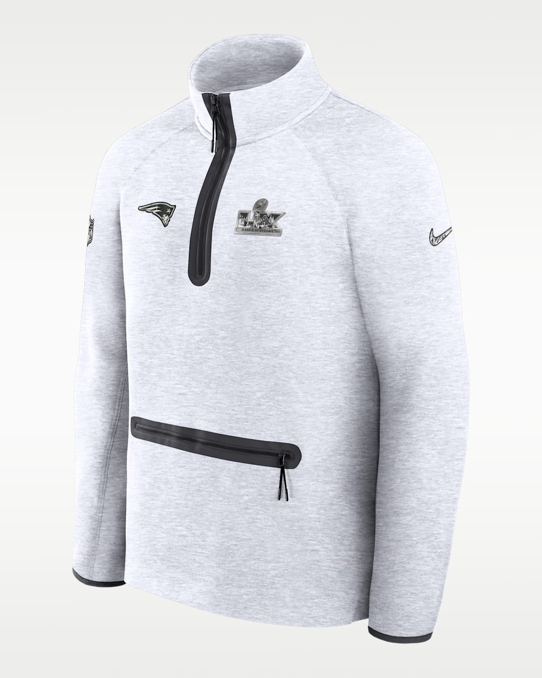 New England Patriots Super Bowl LX Opening Night Tech Fleece Men's Nike NFL 1/2-Zip Top - Light Grey Heather