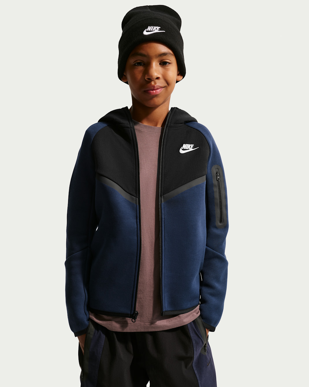 Sweat à capuche et zip Nike Sportswear Tech Fleece pour ado - Midnight Navy/Noir/Midnight Navy/Blanc