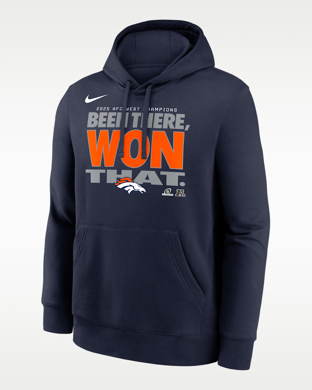 Sudadera con gorro sin cierre Nike de la NFL para hombre Denver Broncos 2025 AFC West Champions Trophy - Azul marino
