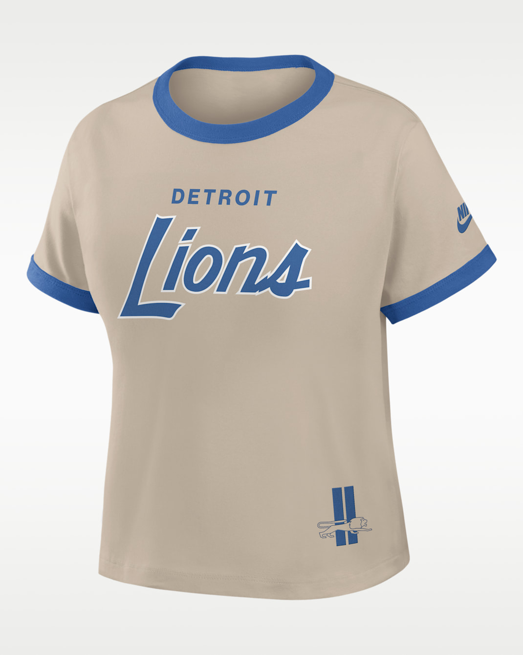 Detroit Lions Rewind Ringer Mod Women's Nike NFL Cropped T-Shirt - Cream/Battle Blue