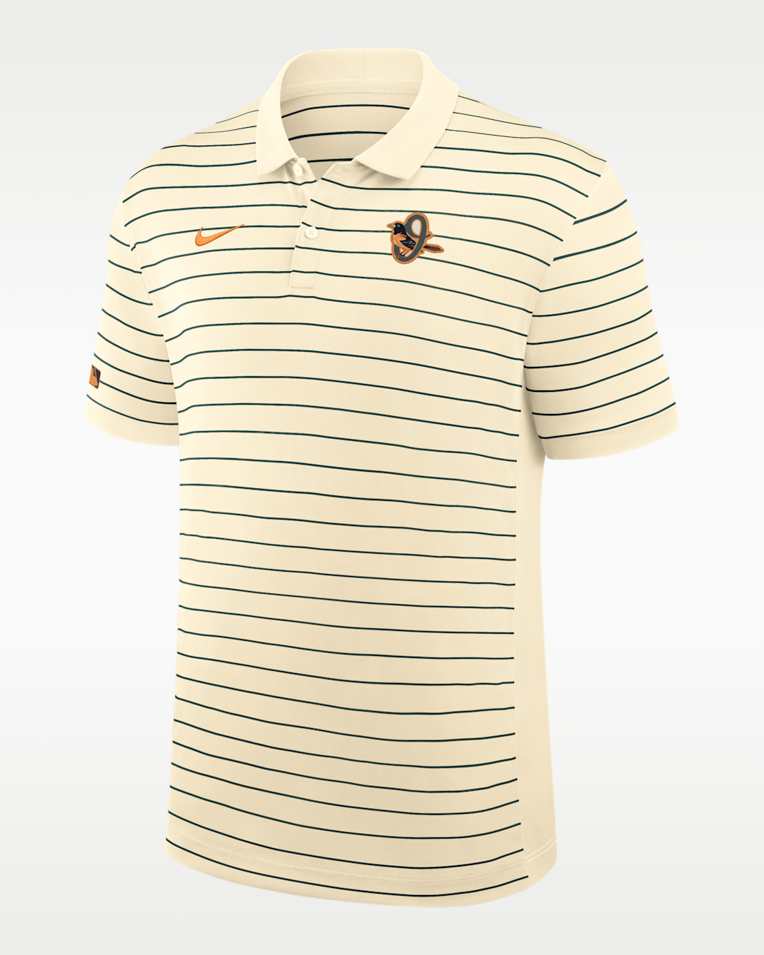 Polo Nike Dri-FIT de la MLB para hombre de los Orioles de Baltimore, edición City Connect, serie Striped Victory - Crema