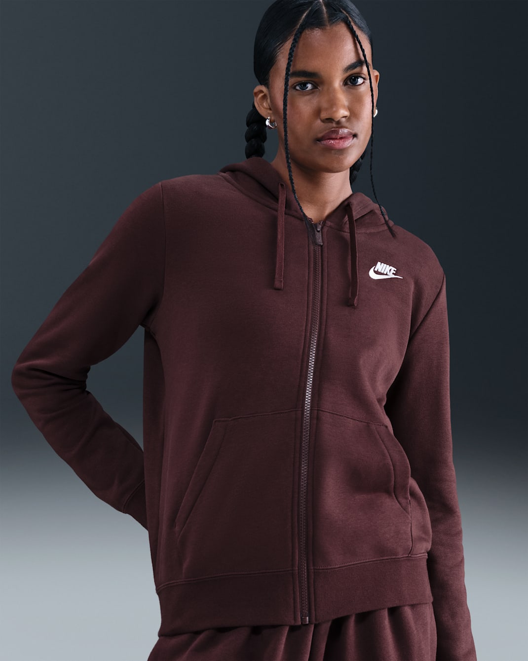 Sudadera con gorro de cierre completo para mujer Nike Sportswear Club Fleece - Burdeos enérgico/Blanco