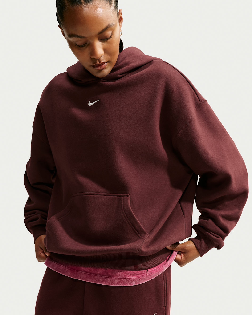 Nike Studio Fleece Medium Weight Women's Oversized Pullover Hoodie - Mystic Dates/Sail