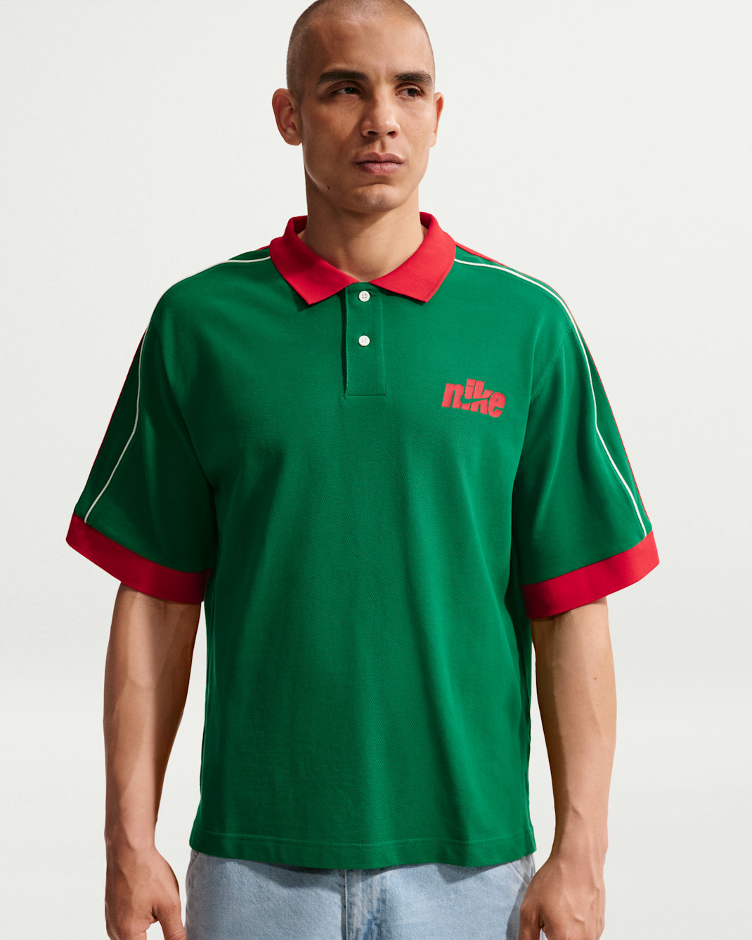 Nike Sportswear Club Men's Oversized Short-Sleeve Polo - Pine Green/University Red/Sail/University Red