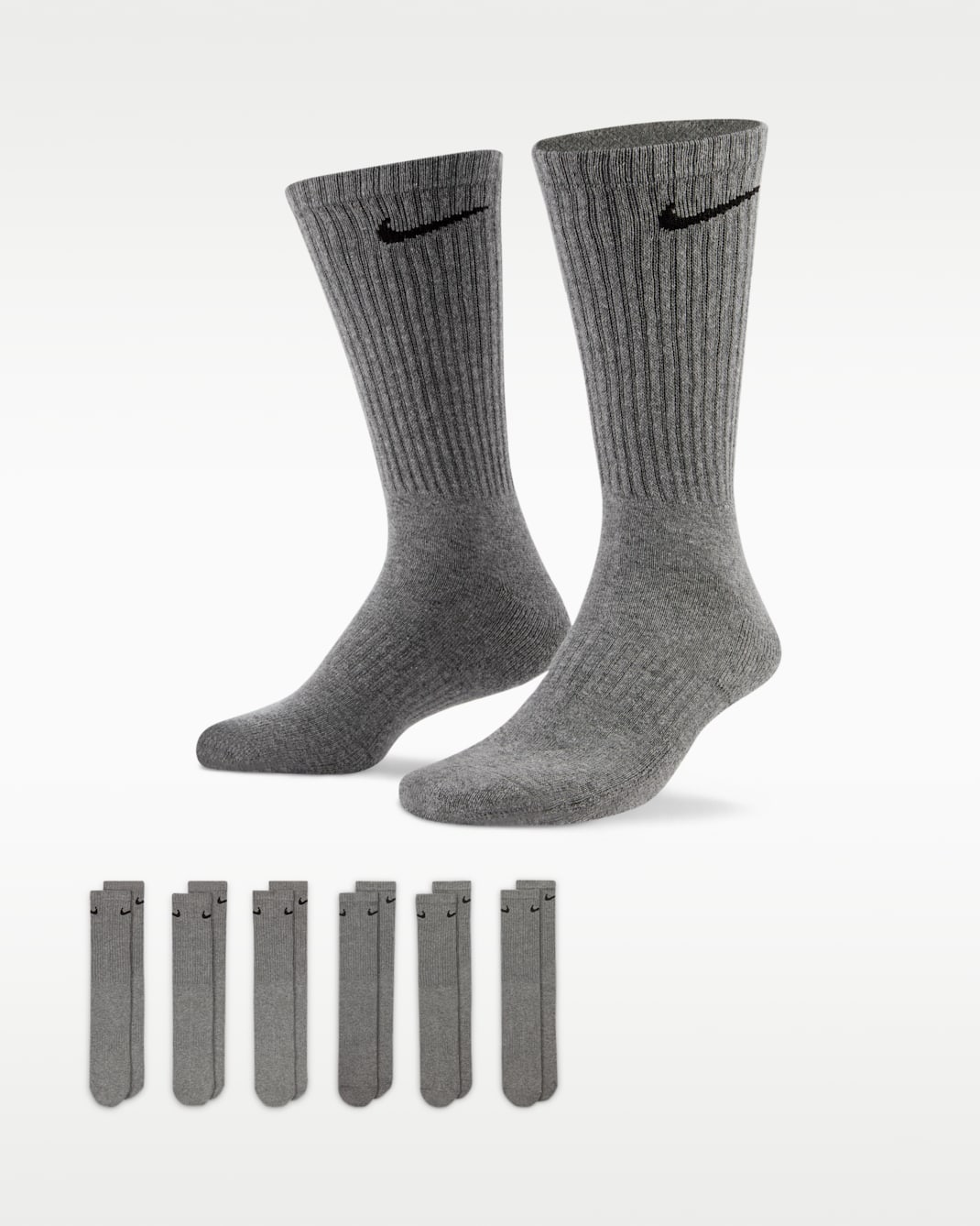 Nike Everyday Cushioned Calcetines largos de entrenamiento (6 pares) - Carbon Heather/Negro