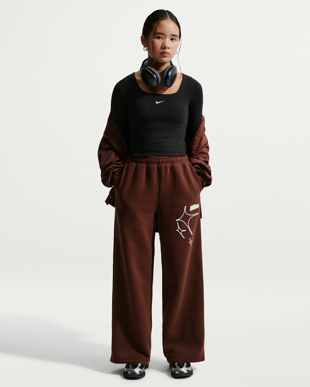 Nike Sportswear Studio Big Kids' (Girls') Open-Hem Pants - Mystic Dates/White