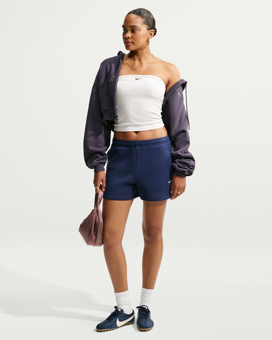 Short taille mi-haute Nike Studio Fleece Medium Weight pour femme - Midnight Navy/Sail