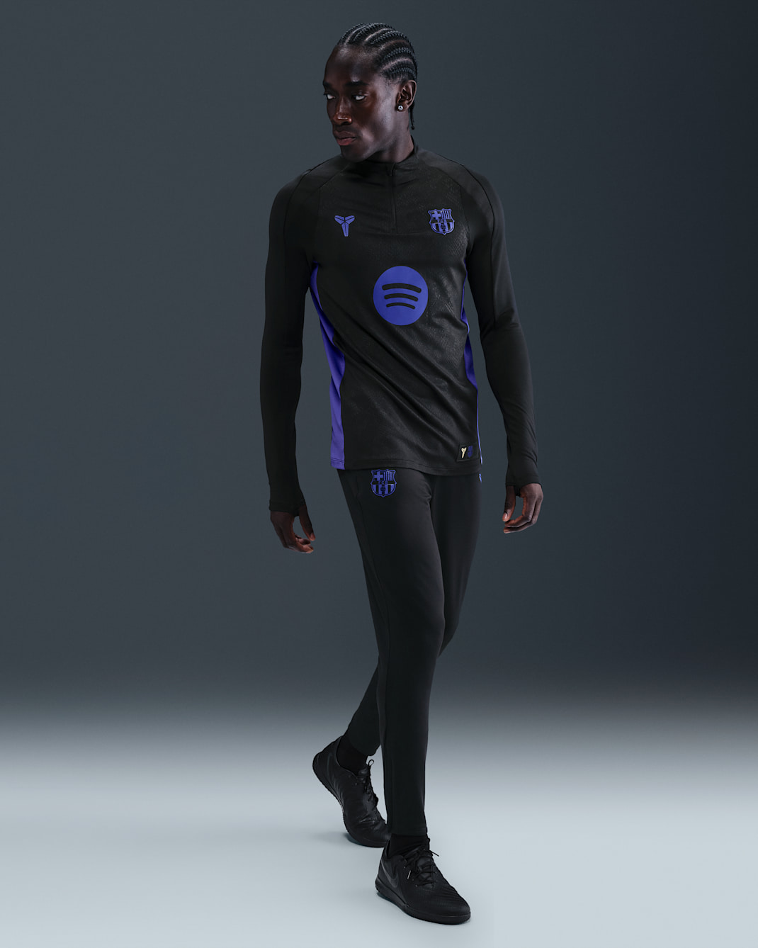 Stickade fotbollsbyxor FC Barcelona Strike (bortaställ) Kobe Dri-FIT för män - Svart/Svart/Persian Violet