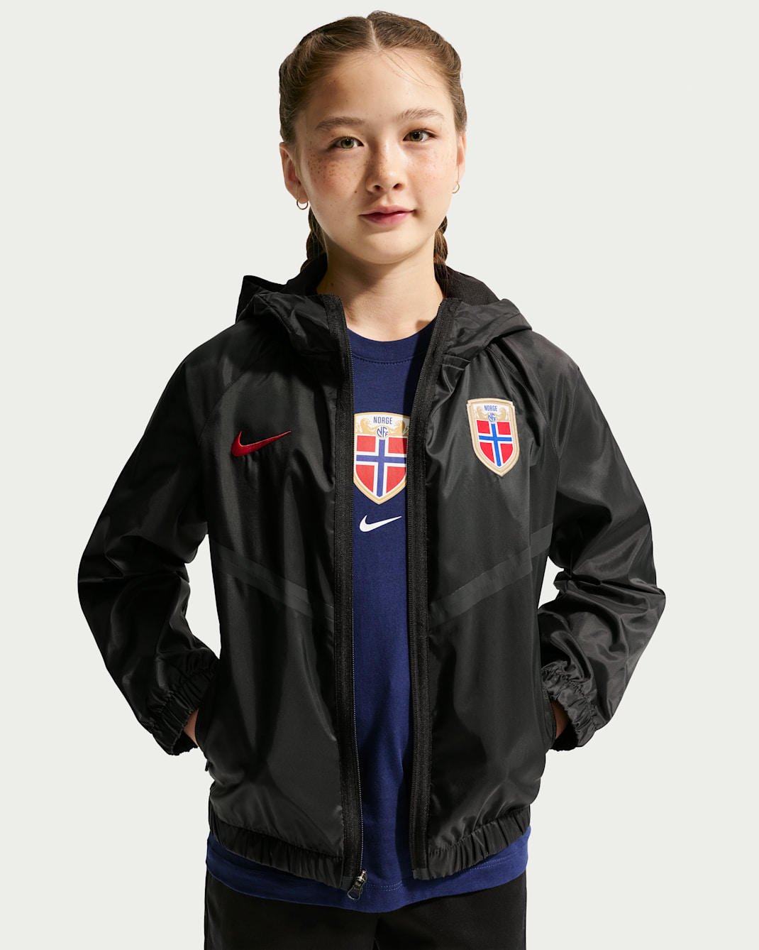 Norway Big Kids' Nike Dri-FIT Soccer Anthem Jacket - Black/Black/Chile Red