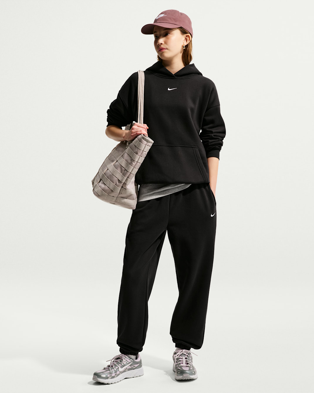 Nike Sportswear Studio Fleece Girls' Loose Pants - Black/White