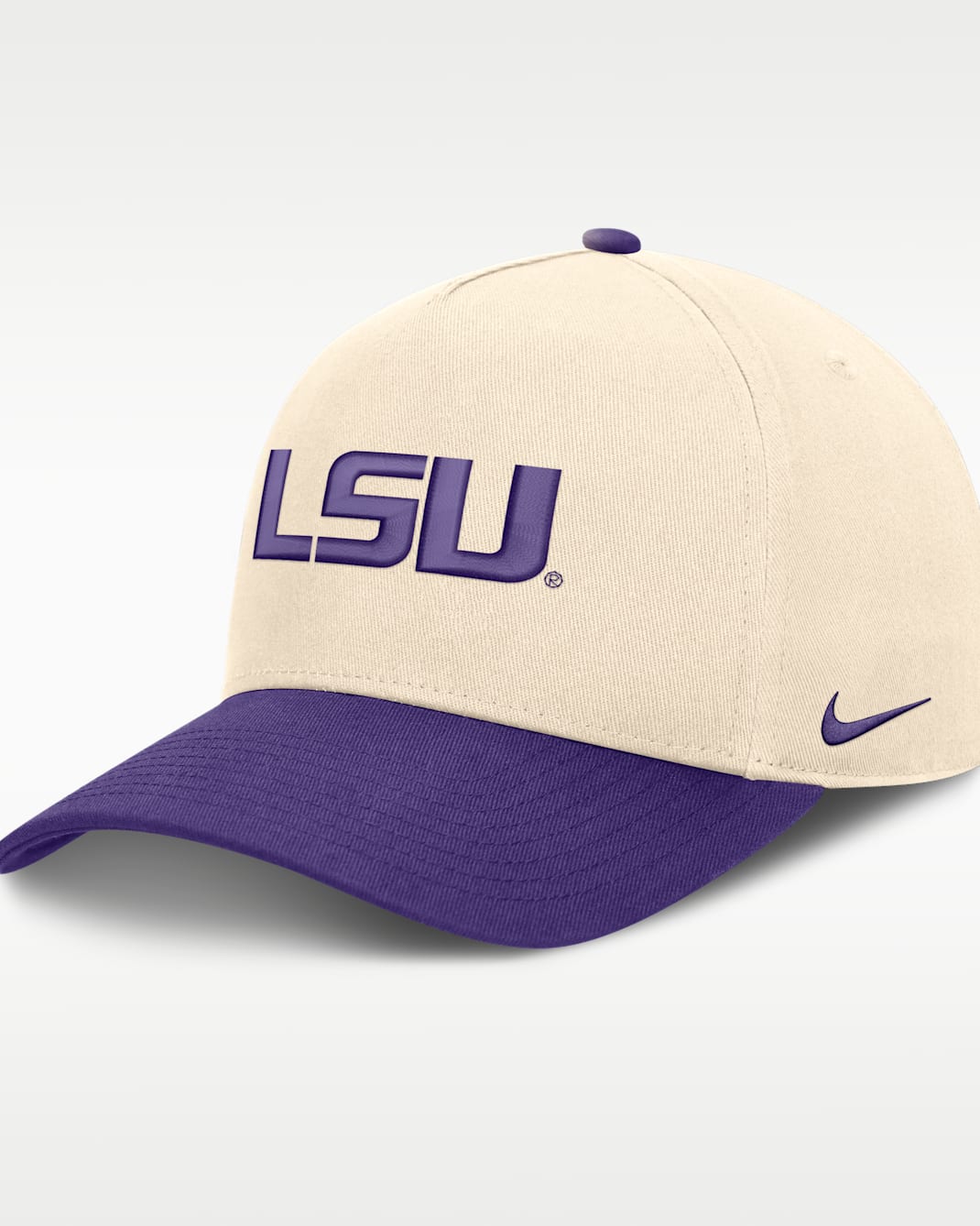 LSU Campus Prep Rise Men's Nike College A-Frame Adjustable Hat - Natural/Purple