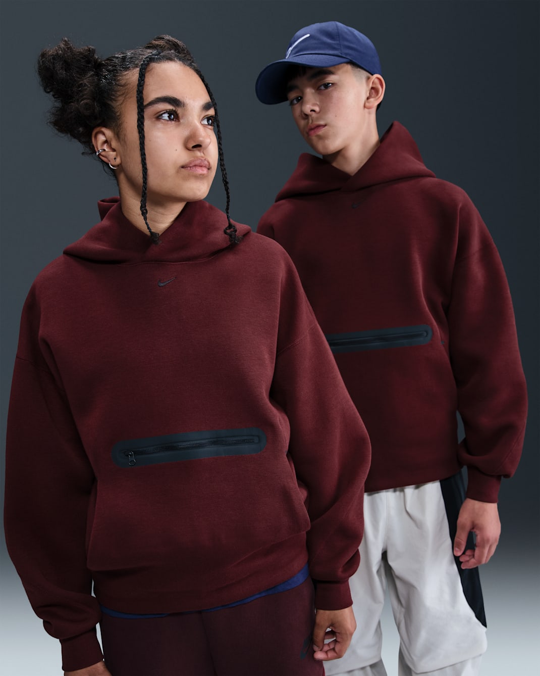 Nike Sportswear Tech Fleece Big Kids' (Boys') Oversized Pullover Hoodie - Dark Team Red/Black