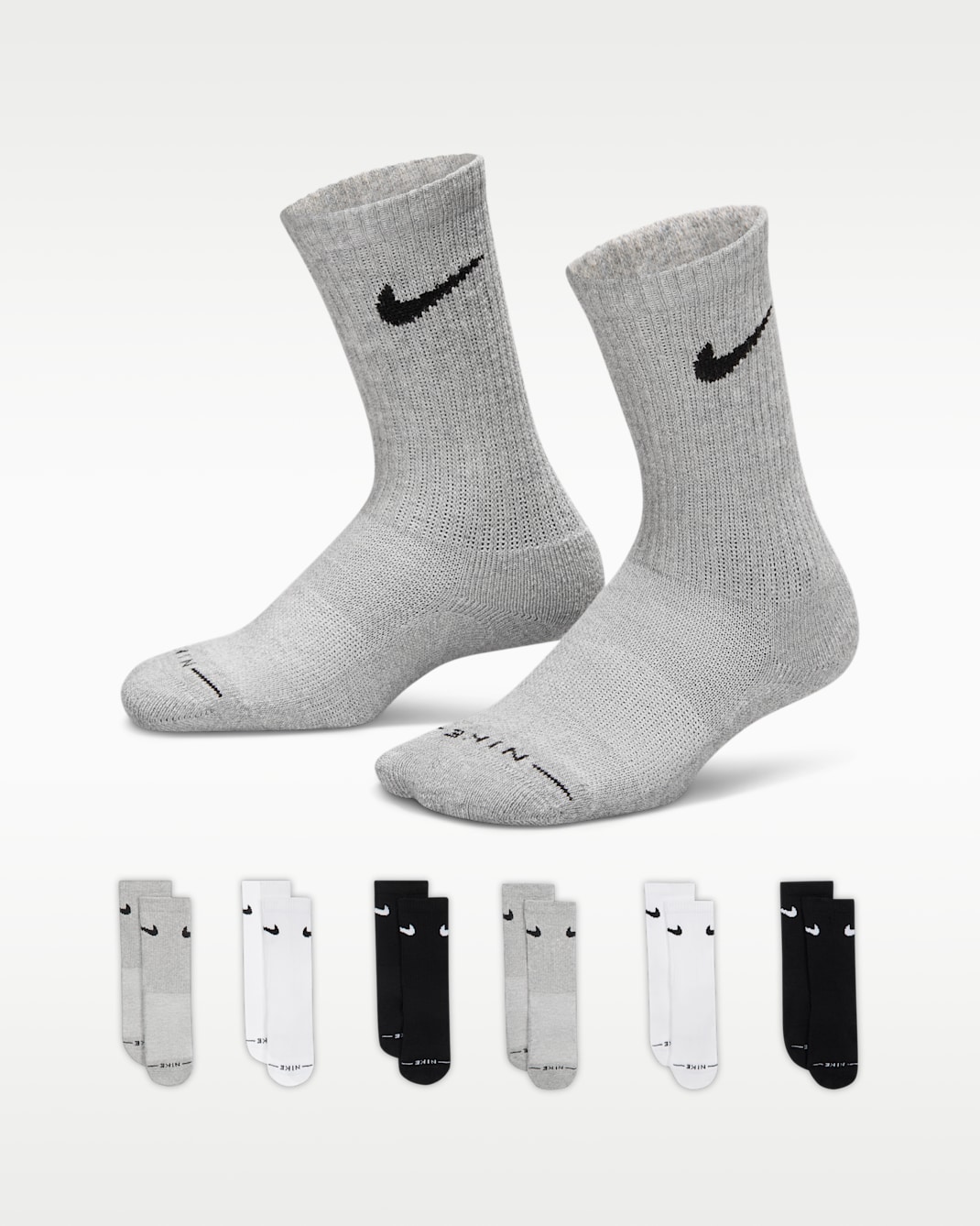Nike Kids' Dri-FIT Elevated Everyday Crew Socks (6 Pairs) - Dark Grey Heather