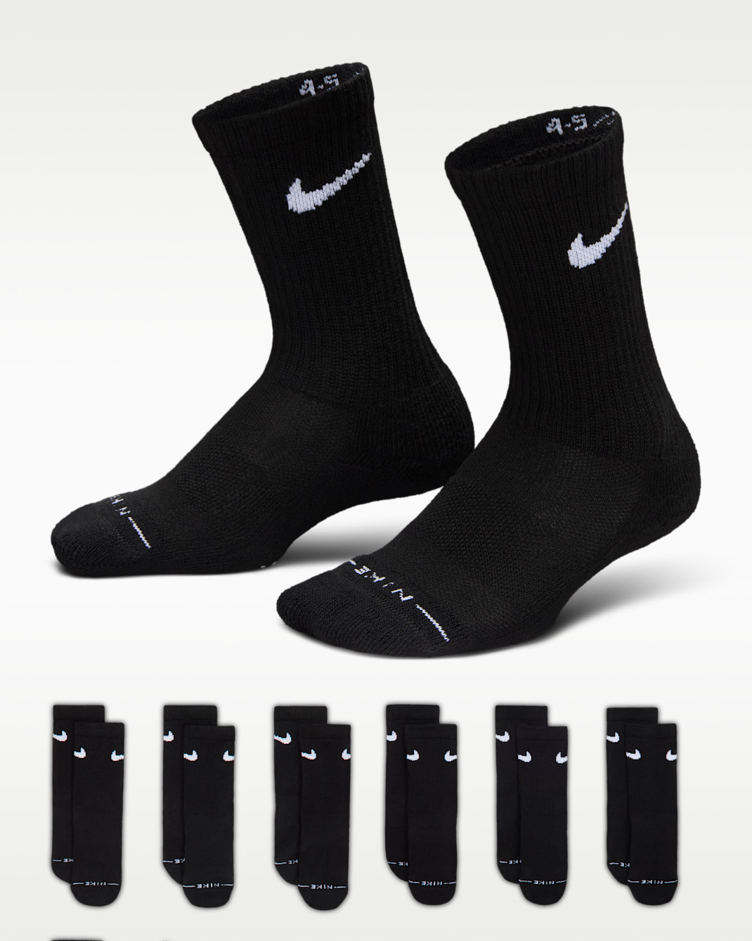 Nike Kids' Dri-FIT Elevated Everyday Crew Socks (6 Pairs) - Black/White