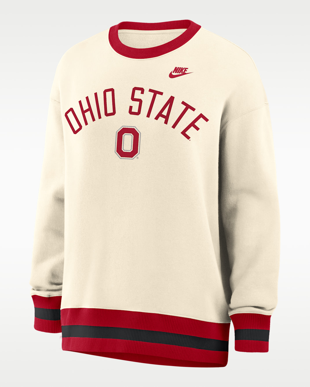 Sudadera de cuello redondo sin cierre universitaria Nike oversized para mujer Ohio State Legacy - Natural/Rojo