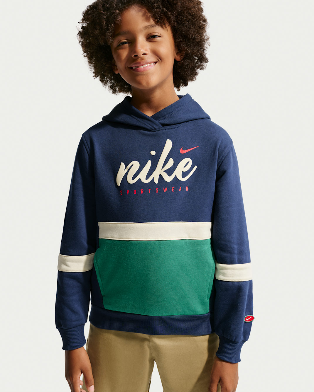 Nike Sportswear Club Big Kids' Fleece Hoodie - Midnight Navy/Green Noise/Coconut Milk