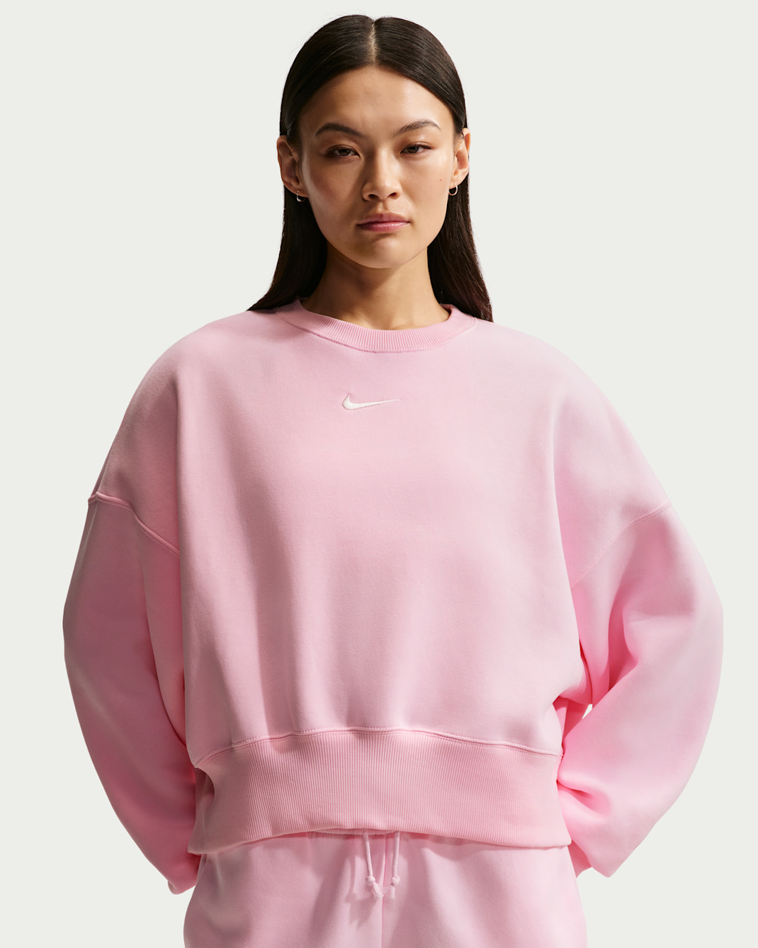 Nike Sportswear Phoenix Fleece Sudadera de chándal de cuello redondo extraoversize - Mujer - Pink Foam/Sail