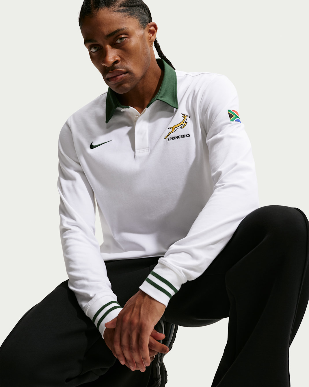 Springboks Away Mens Nike Long-Sleeve Rugby Shirt - White/Gorge Green/Gorge Green