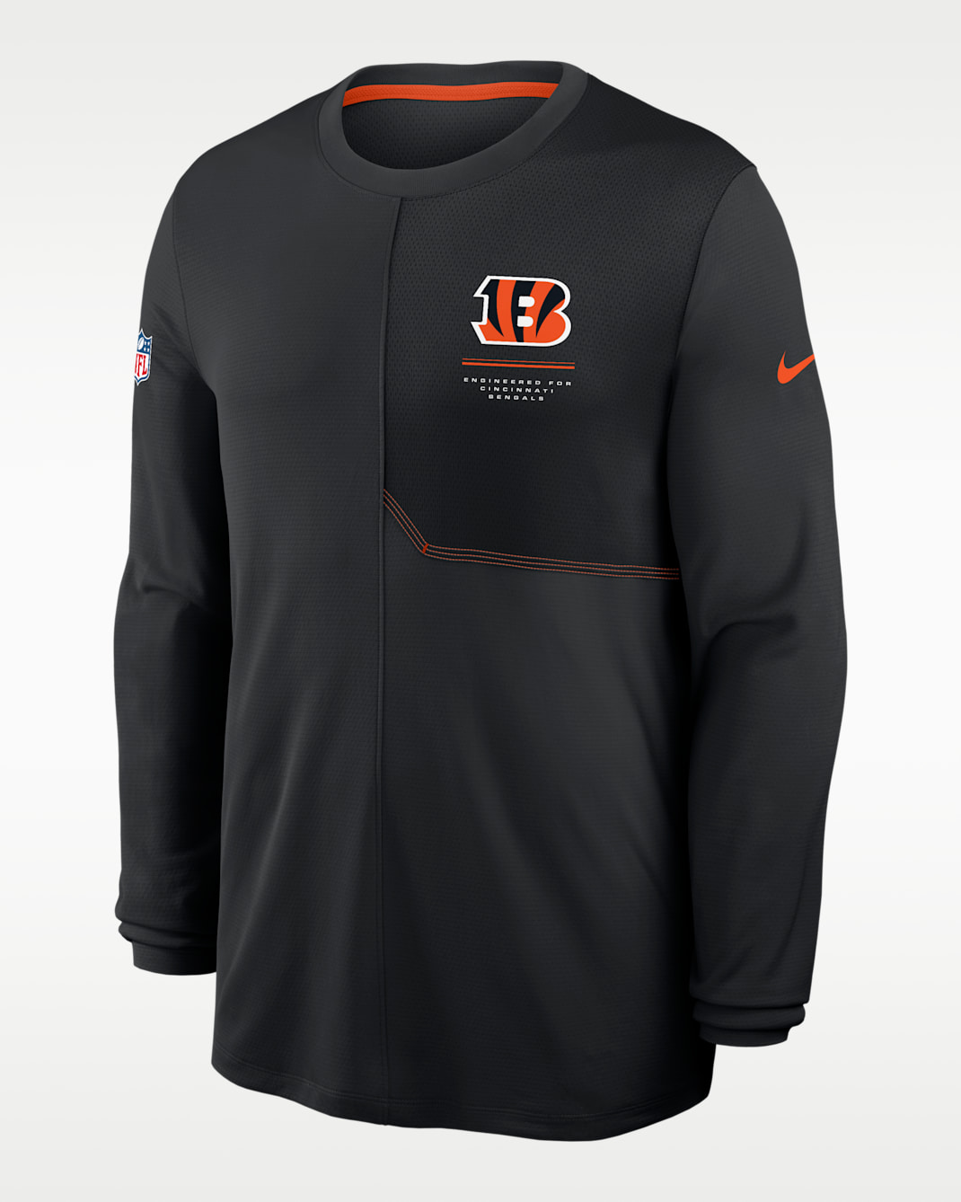 Playera de manga larga Nike Dri-FIT de la NFL para hombre Cincinnati Bengals Sideline Coach - Negro/Naranja universitario