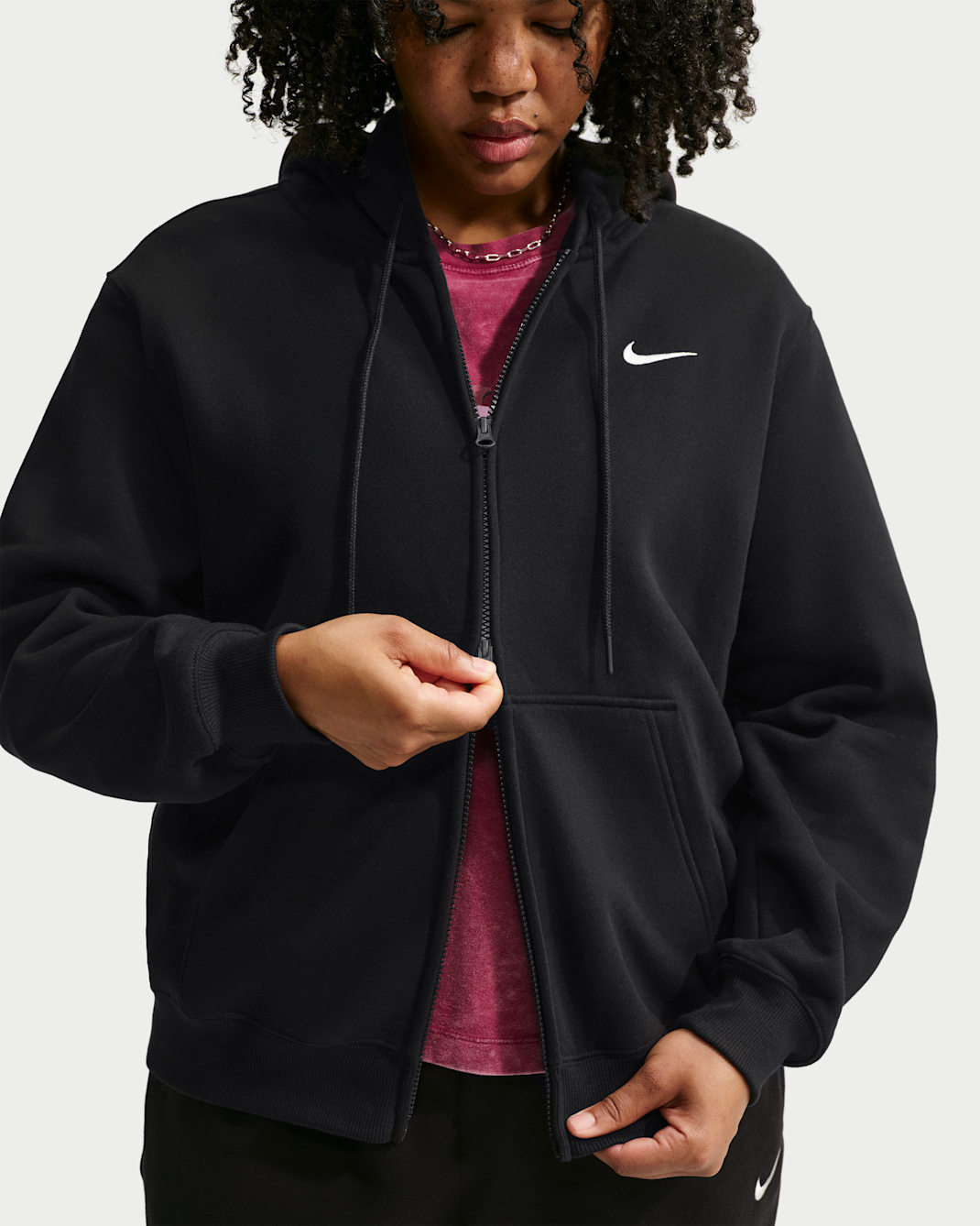Nike Studio Fleece Medium Weight Women's Full-Zip Hoodie (Plus Size) - Total Black/Sail