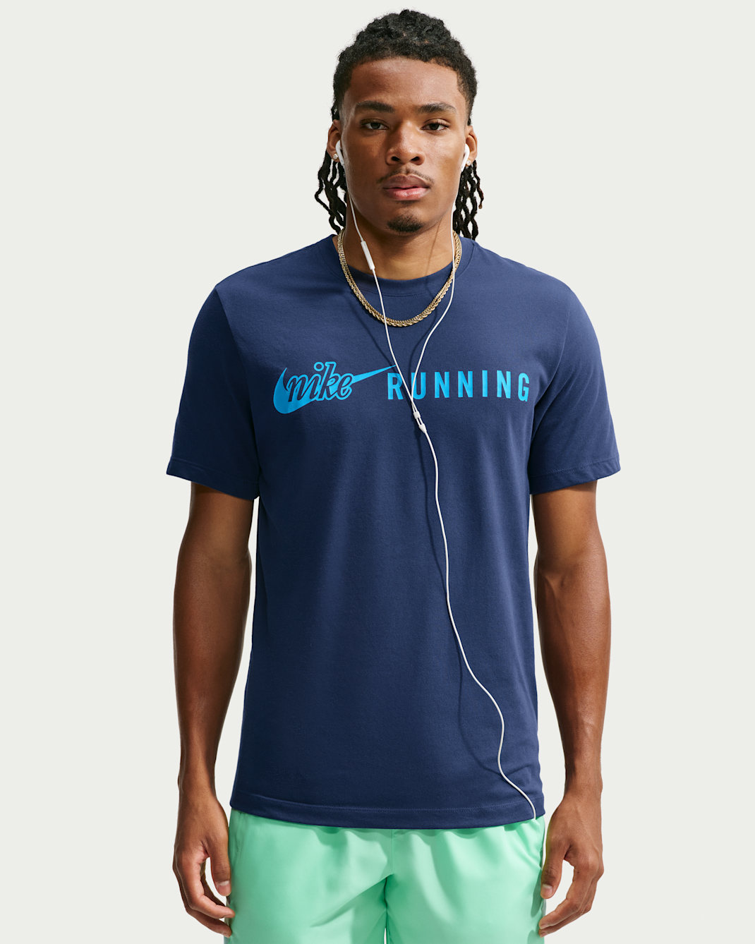 Nike Men's Dri-FIT Running T-Shirt - Midnight Navy/Light Current Blue