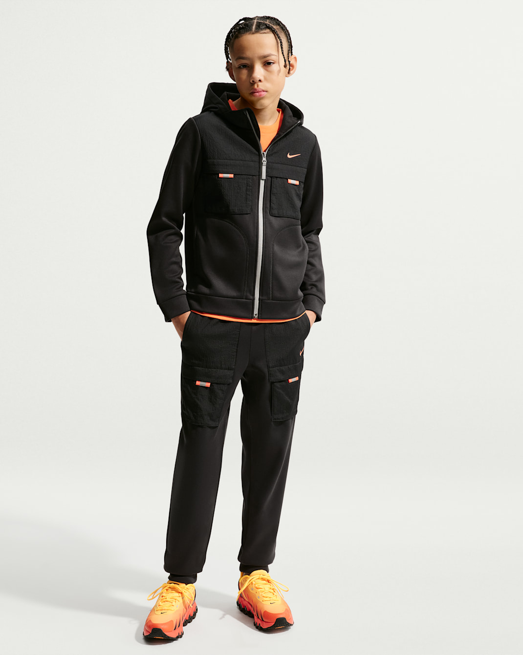 Nike Sportswear City Utility Older Kids' Trousers - Black/Black/Turf Orange