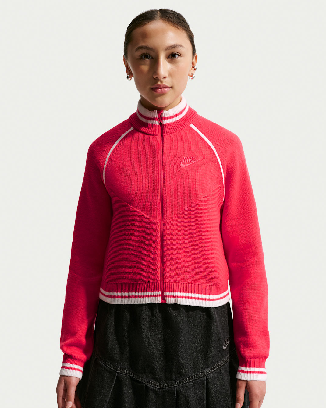 Nike Sportswear Collection Big Kids' (Girls') Sweater Track Jacket - Fusion Red/White