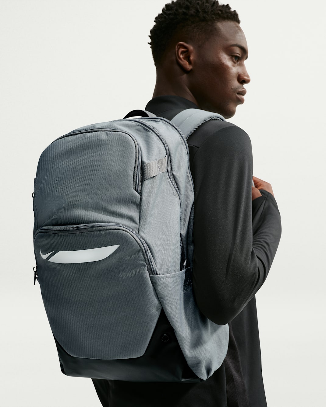 Mochila de futbol Nike Academy (grande, 30 l) - Gris azulado/Negro/Blanco