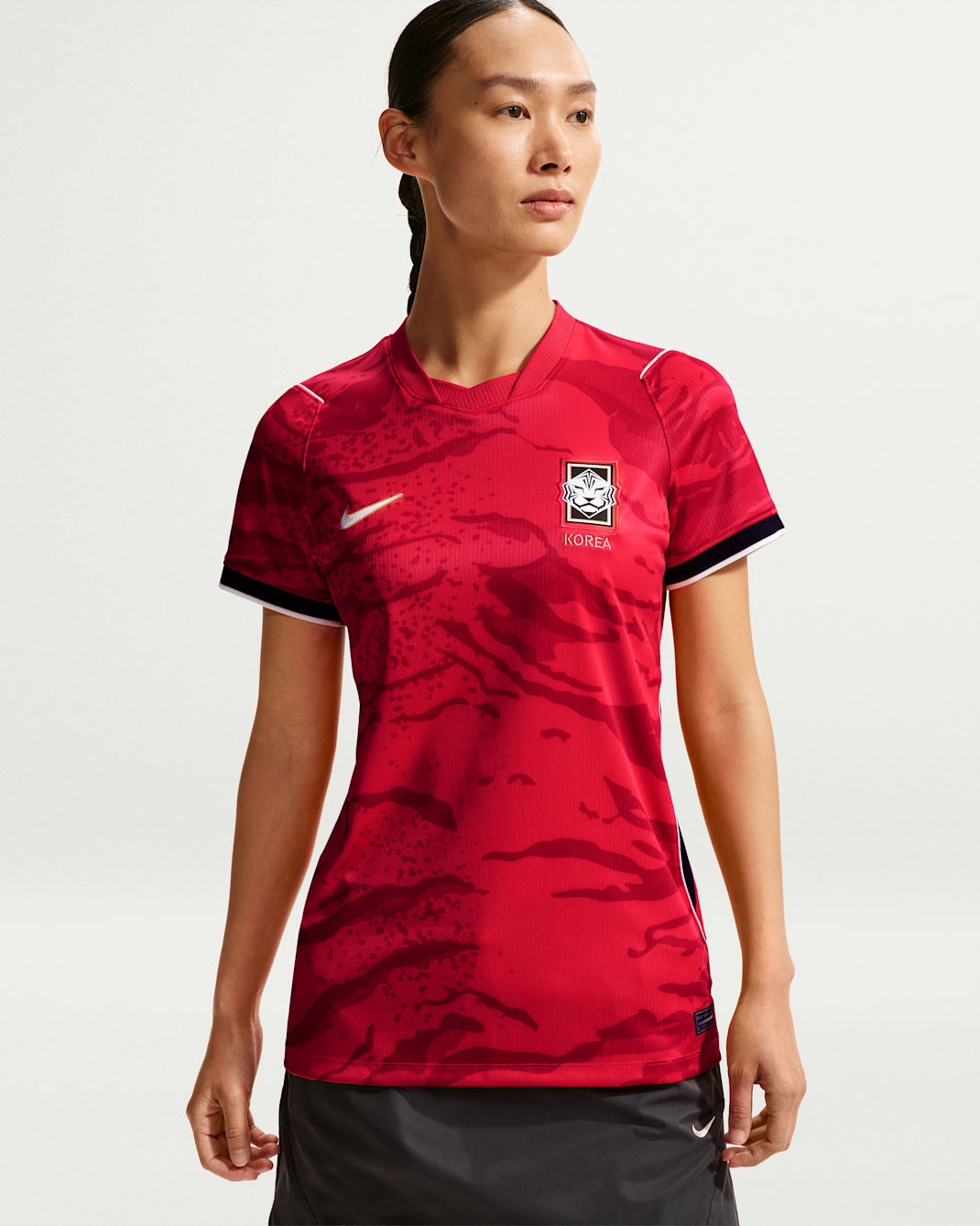 대한민국 2026 스타디움 홈 여성 나이키 드라이 핏 축구 레플리카 저지 - 글로벌 레드/블랙/화이트/클럽 골드