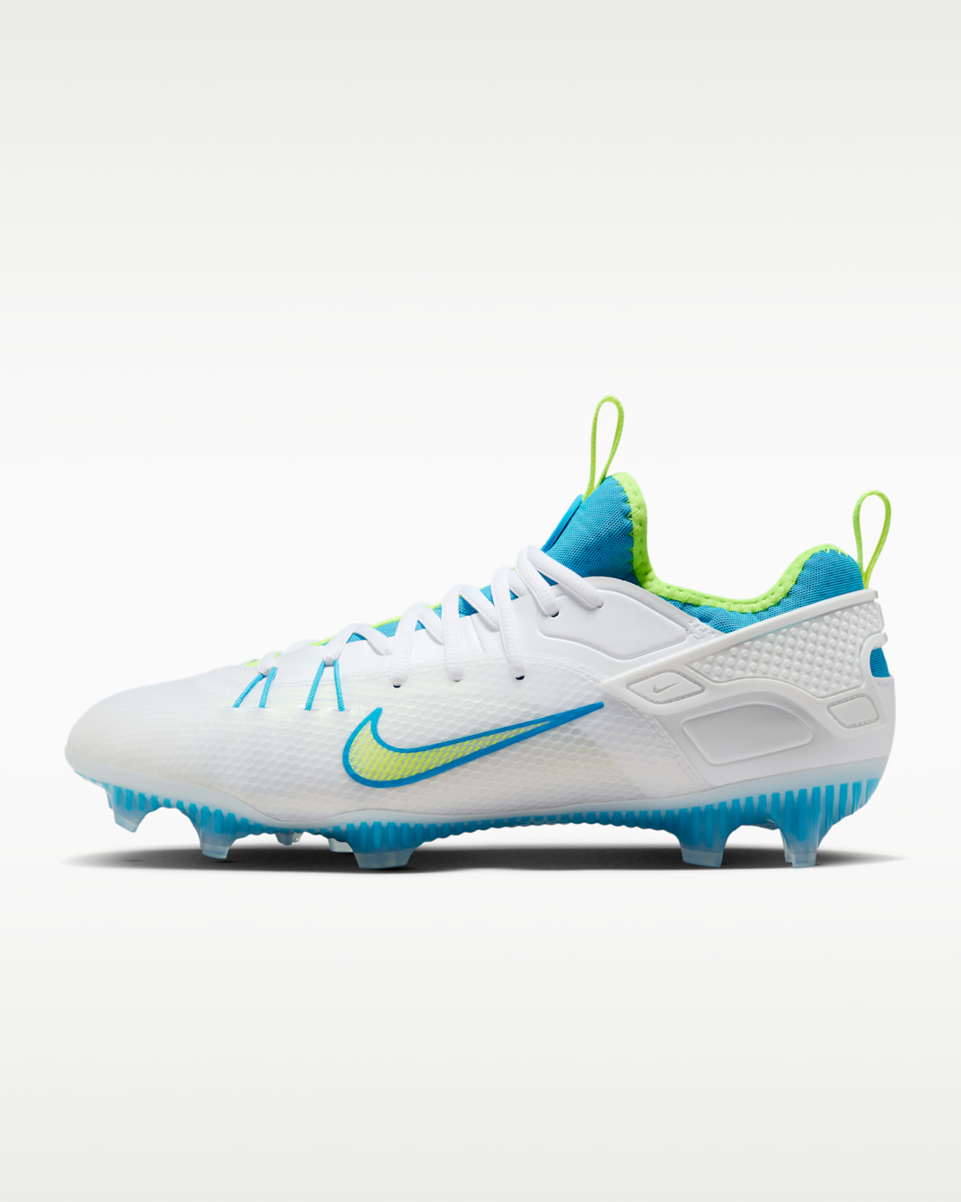 Nike Huarache 9 Elite Low LAX SE Lacrosse Cleats - White/Vivid Blue/Volt
